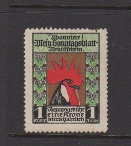 Germany - My Sunday Paper Newspaper Revenue Stamp, 1 Kr., Chicken  -NG