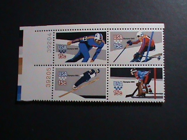​UNITED STATES-1980-SC#1798a WINTER OLYMPIC GAMES -MNH IMPRINT PLATE BLOCK VF