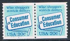 USA 2005: 20c Consumer Education coil line pair, plate no. 1, MNH, VF