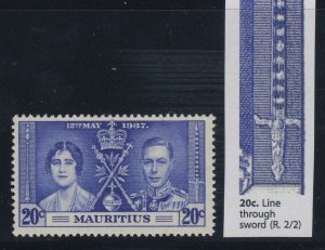 Mauritius, SG 251a, MNH Line Through Sword variety