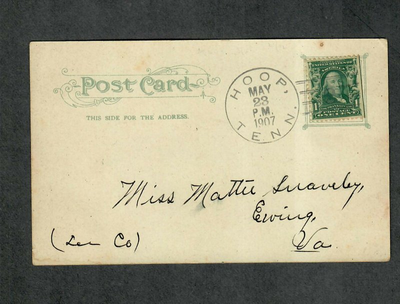 Tennessee Cancel Post Card Hoop Doane Type 2/3 DPO 3 1907