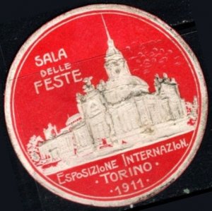 1911 Italy Poster Stamp Torino International Exhibition Party Hall