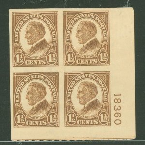 United States #631 Unused Plate Block