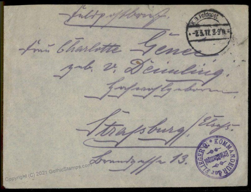 Germany WWI Air Force Kommandeur der Flieger 9 Feldpost Cover G69786