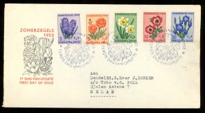 1953 Netherlands Scott #B249-53 Set of 5 Flowers Used on FDC to Medan,  Surinam
