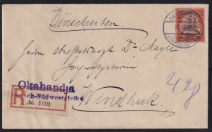 German South West Africa 1912 Violet Okahandja Registered Label Cover