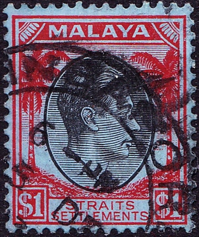 MALAYA STRAITS SETTLEMENTS 1938 KGVI $1 Black & Red/Blue SG290 Used