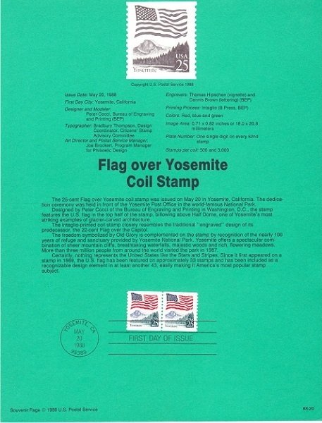 US SP788 Flag over Yosemite coil Souvenir Page #2280 (block tag)