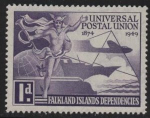 Falkland Islands Dependencies 1L14 (mh, two hinge marks) 1p UPU (1956)