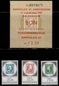 Netherlands Scott 448-450 MNH** AMPHILEX 67 set with admission ticket