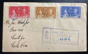 1937 Hamilton Bermuda First Day Cover To Costa Rica King George VI Coronation