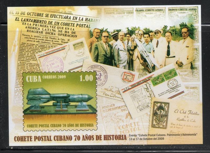 CUBA Sc# 5031 ROCKET MAIL FLIGHT postal service airmail SOUVENIR SHEET 2009 MNH