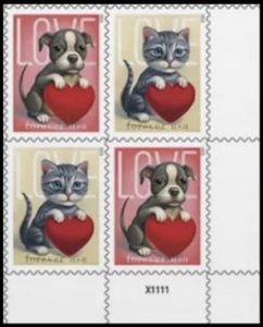 US Love Kitty Puppy Forever LR Plate Block of 4stamps MNH 2023 Ships 19 Jan 2023