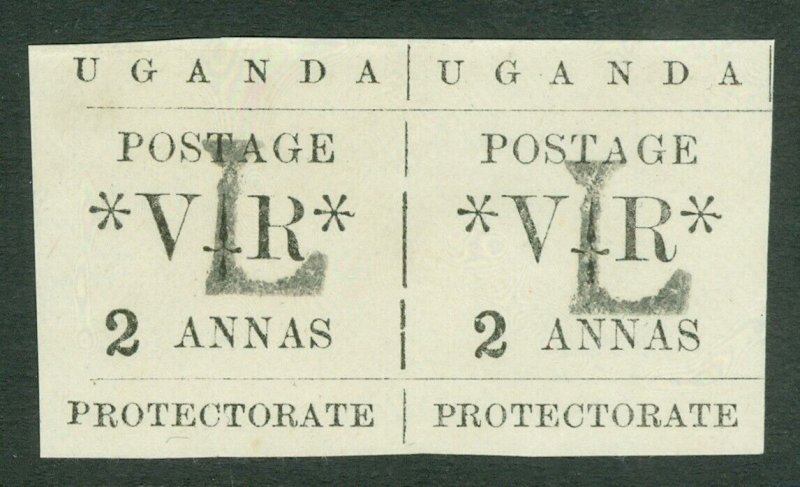 SG 71 Uganda 1896. 2a black, horizontal pair, type 7. Fresh mint CAT £240