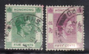 HONG KONG SC #157+162 **USED** 5c,50c 1938-48  SEE SCAN