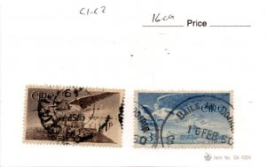 Ireland, Postage Stamp, #C1-C2 Used, 1949 Airmail, Angel Rock Cashel (AG)