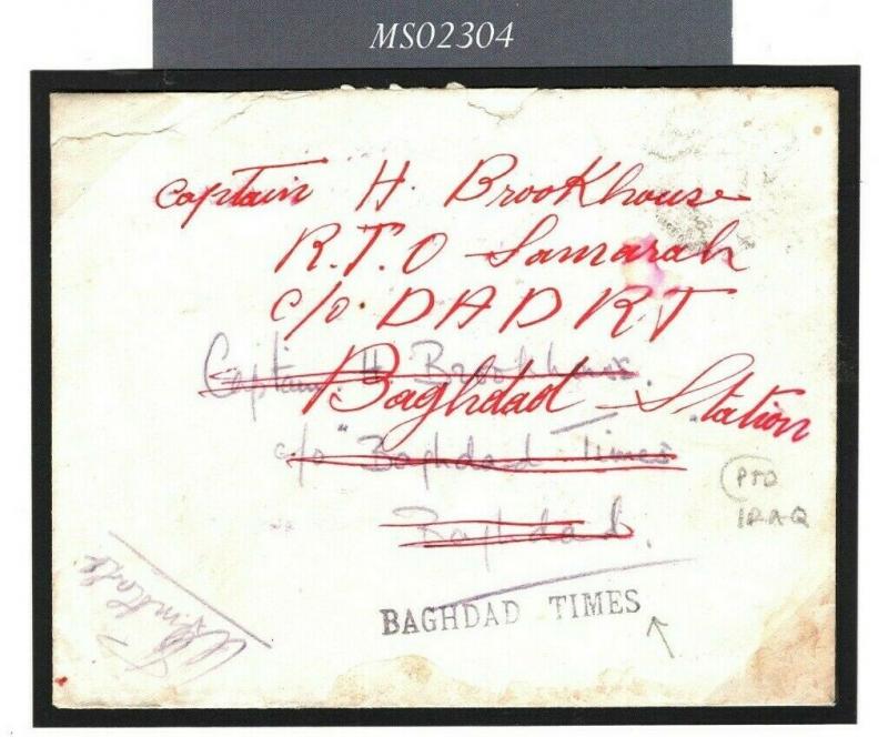 IRAQ MOTORBIKE MAIL Cover WW1 Indian FPO Forwarded c/o BAGHDAD TIMES 1918 MS2304