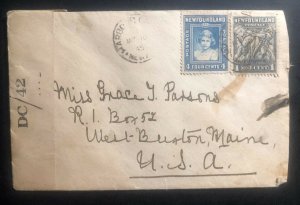 1945 Newfoundland Censored Cover to Maine USA