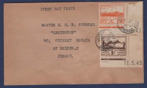 Jersey 1943 Views 2d, 1½d FDC fine used corner copies with printing dates