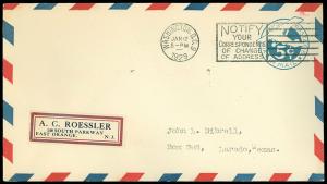 1/12/29 WASH DC CDS, A. C. ROESSLER Label Serviced Cover, Size #13, SC #UC1 FDC!