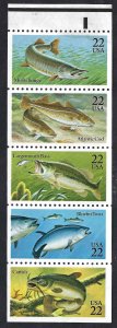 United States #2209a 22¢ Fish (1986). Booklet pane of 5. MNH