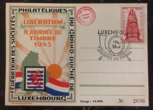 1945 Luxembourg Souvenir Postcard Cover FDC Liberation Philatelic Exhibition