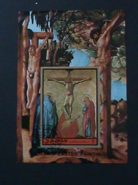​AJMAN-1972 WORLD FAMOUS BUSSIAN EASTER PAINTING- -CTO S/S VF FANCY CANCEL