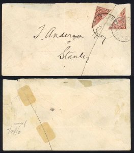 Falkland Islands SG14 1891 cover with two 1/2d bisects