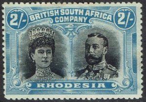 RHODESIA 1910 KGV DOUBLE HEAD 2/- BLACK AND DULL BLUE PERF 14