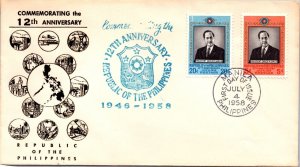 Philippines 1958 FDC - 12th Anniversary of RP - Manila - F72180