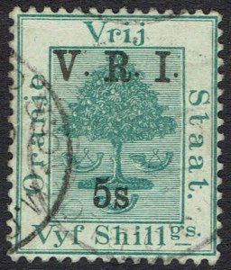 ORANGE FREE STATE 1900 VRI OVERPRINTED 5S ON 5/- RAISED STOPS USED