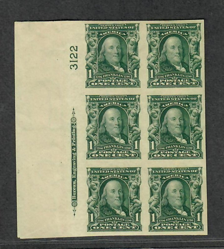 US Sc#314 M/H/VF, Imperf Plate Block, Cv. $200