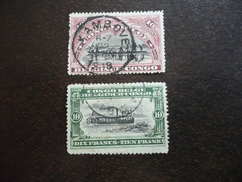 Stamps - Belgian Congo - Scott# 51, 59 - Used Part Set of 2 Stamps