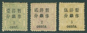 SG 34-36 China imperial post 1887. 1c, 3c & 5c values. Mounted mint CAT £170