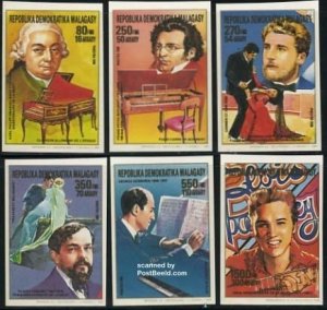 Madagascar 1988, Musicians 6v imperforated, MNH
