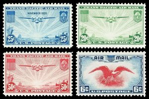 Scott C20,C21,C22,C23 1935-1938 6c-50c Airmail Issues All Mint NH Cat $22.10