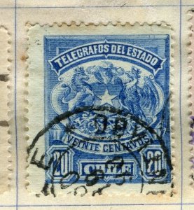 CHILE; 1890s early classic TELEGRAFOS issue used 20c. value
