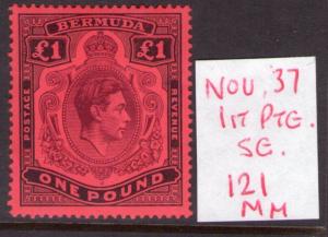 Bermuda kEYPLATE GEORGE VI SG121 £1 Nov. 37 first Ptg. lightly hinged.Cat.£275.