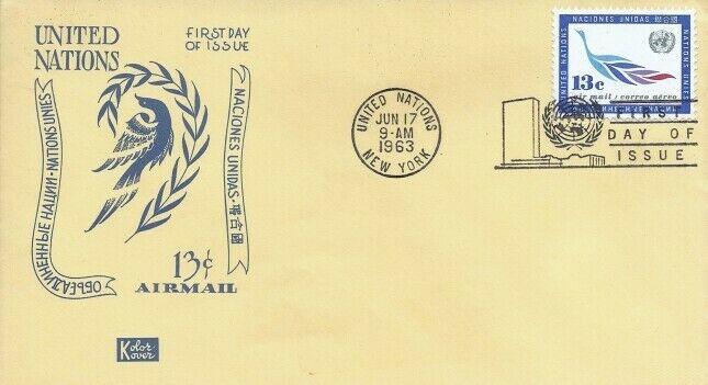 UN #C10 13c AIR MAIL FDC 1963 - Kolor Kover