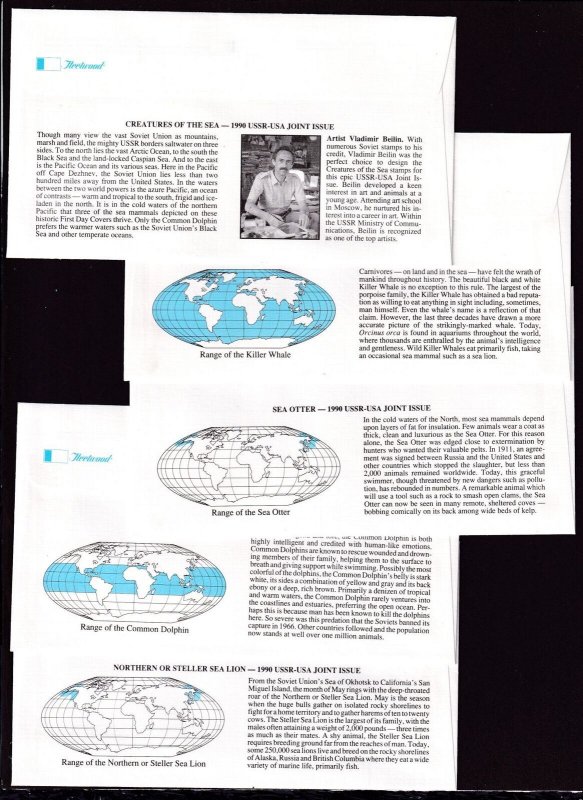1990 USSR FDCs Creatures of the Sea Sc 5933-5936 USA joint issue Fleetwood (RU
