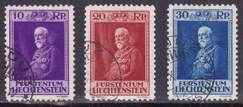 Liechtenstein 1933 Prince Francis I Complete (3) VF/Used.  Strong Color