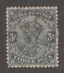 India stamp,  Scott#80,  used, hinged,  3 pies,  1911-29,  #80