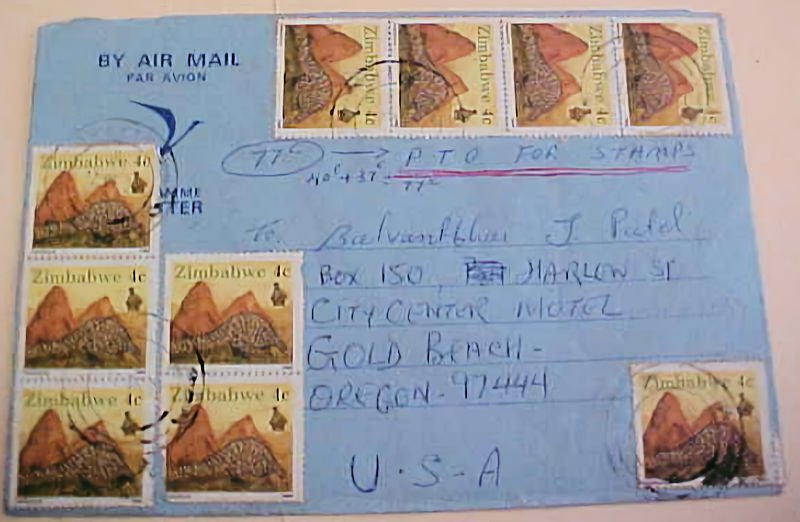 ZIMBABWE  10 or MORE STAMPS on 1992 COVER TO USA WITH 20 STAMPS