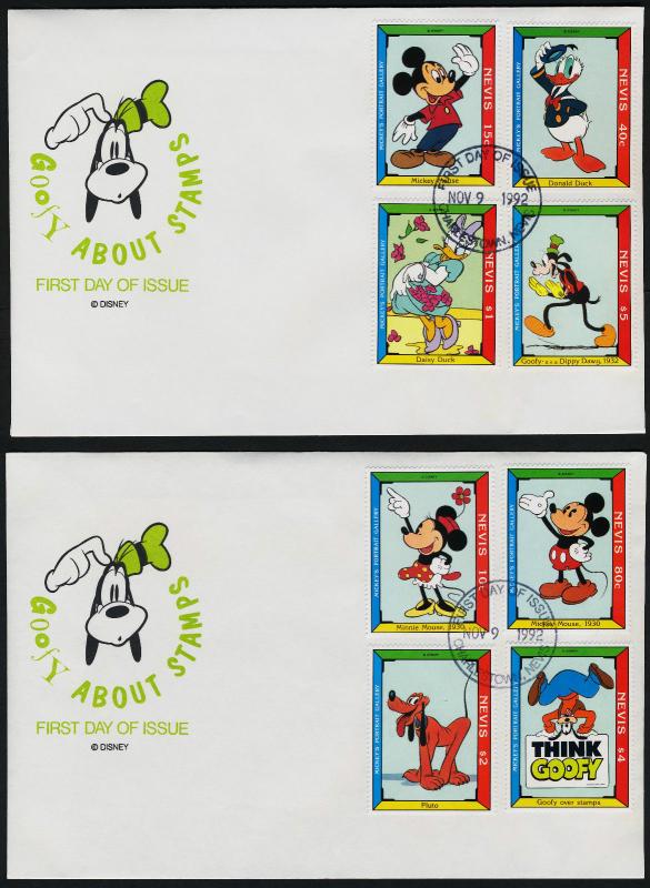 Nevis 740-9 on FDC's Disney, Cartoons, Goofy, Mickey