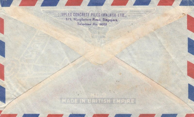 MALAYA 1949 Straits Settlements Singapore KGVI Airmail Cover to England M2605