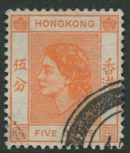 Hong Kong - Scott 185 - QEII - Definitive - 1954 - FU - Single 5c Stamp