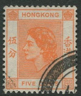 Hong Kong - Scott 185 - QEII - Definitive - 1954 - FU - Single 5c Stamp