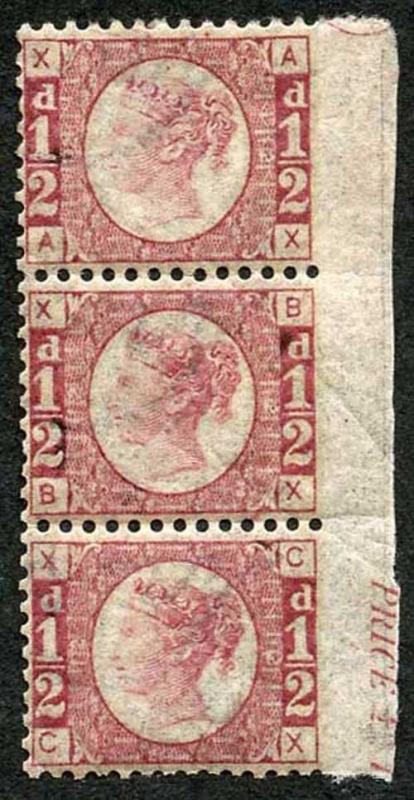 SG48 1/2d (AX/CX) Plate 12 Vertical Strip Variety imperf at right 2 x U/M