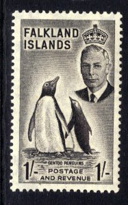 Falkland Islands 1952 KGV1 1/-d Black MM SG 180 ( M1332 )