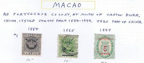 MACAO EARLY ISSUES 1884-1887 SCV $40.00 @14% OF CAT VALUE